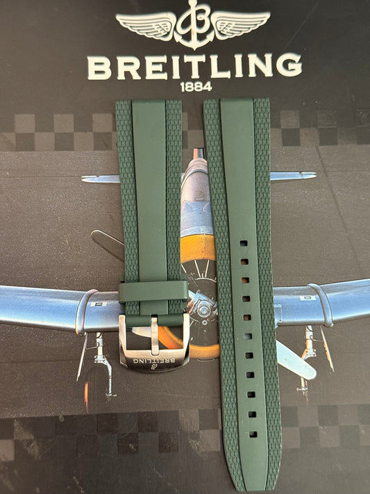 Breitling OEM 22MM Diver Pro Green Rubber Strap w/ OEM Tang Buckle