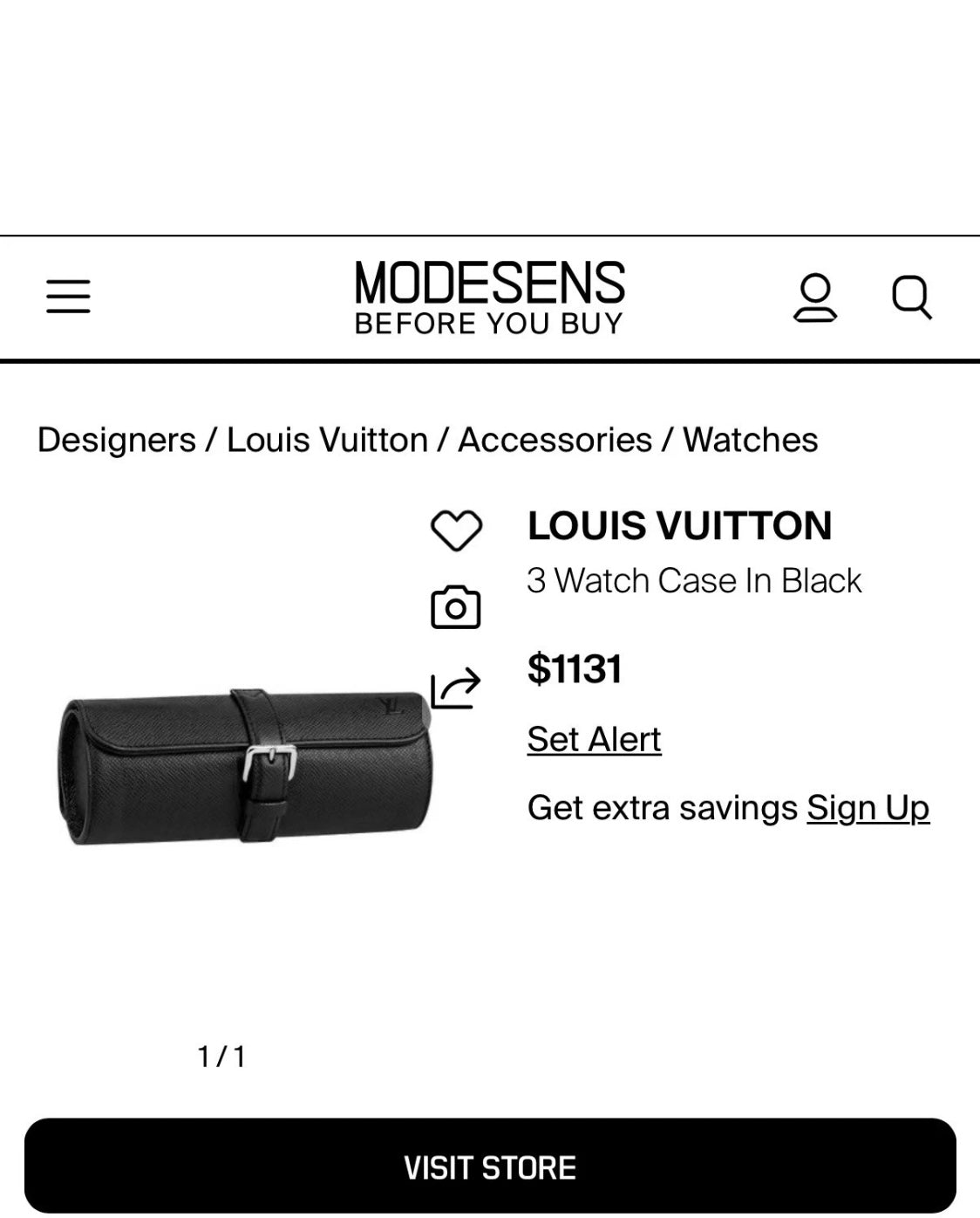 Louis Vuitton Ardoise Taiga Black 3 Watch Case Retails $1,220