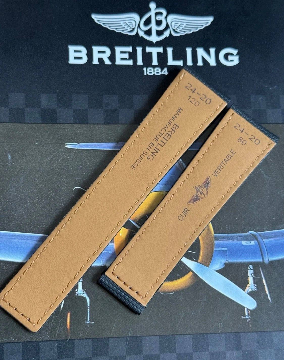 New Breitling Black Canvas Deployant Strap 24-20MM strap Width 120/80MM Length