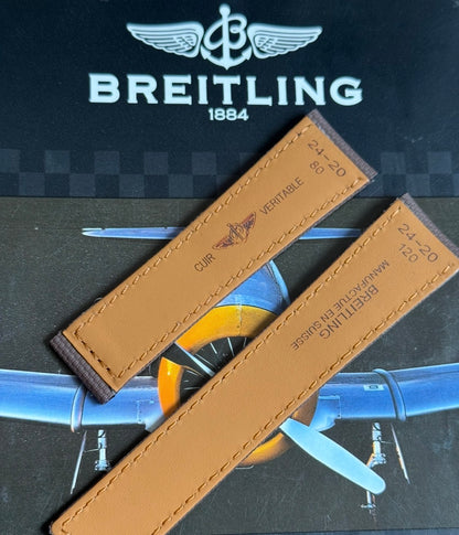 New Breitling Brown Canvas Deployant Strap 24-20MM strap Width 120/80MM Length