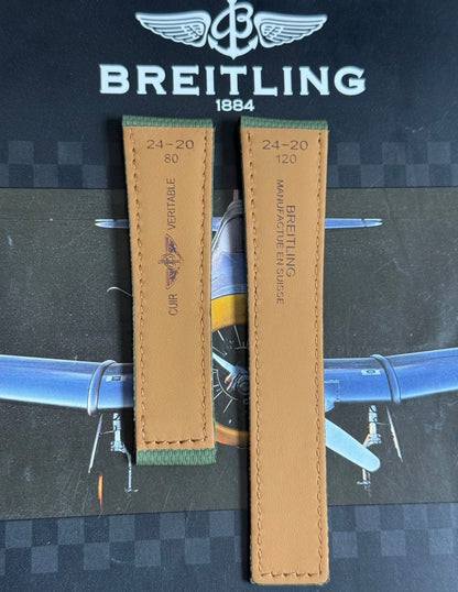 New Breitling Green Canvas Deployant Strap 24-20MM strap Width 120/80MM Length