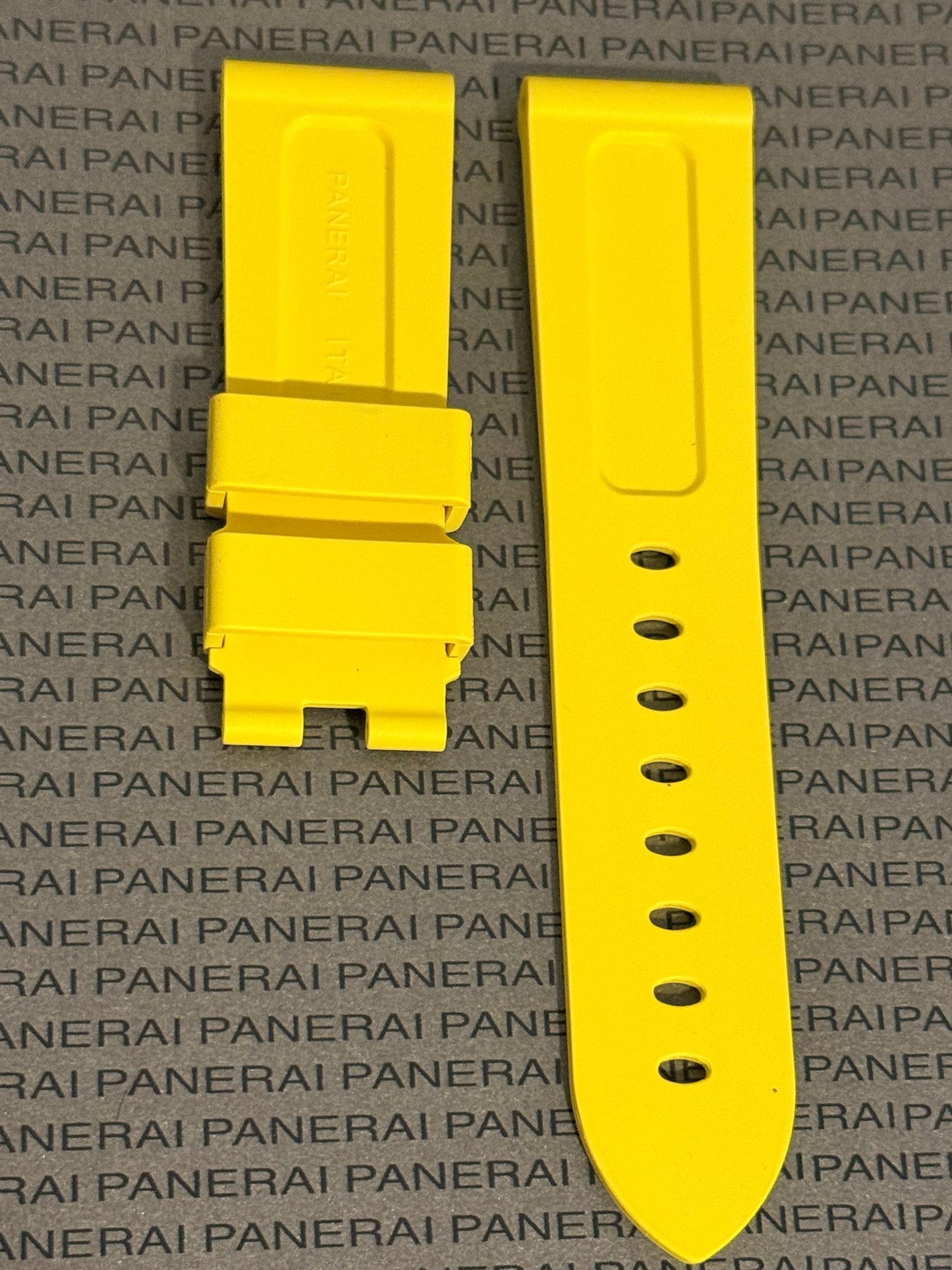 Panerai 24MM Yellow Rubber Caoutchouc Logo Deployant Strap XL Length (24/22MM)