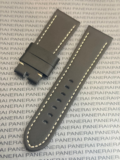 Panerai 26MM Black Leather Strap w Beige Stitching for Tang Buckle (26/22MM)