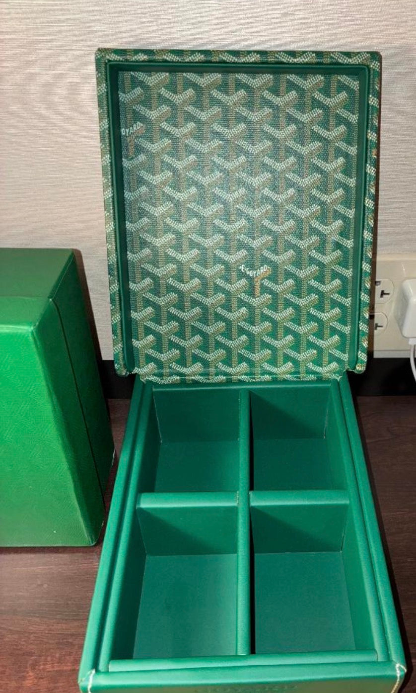 New GOYARD 4 Watch Travel Home Decor Case In Green Goyardine Coated Canvas Calfskin