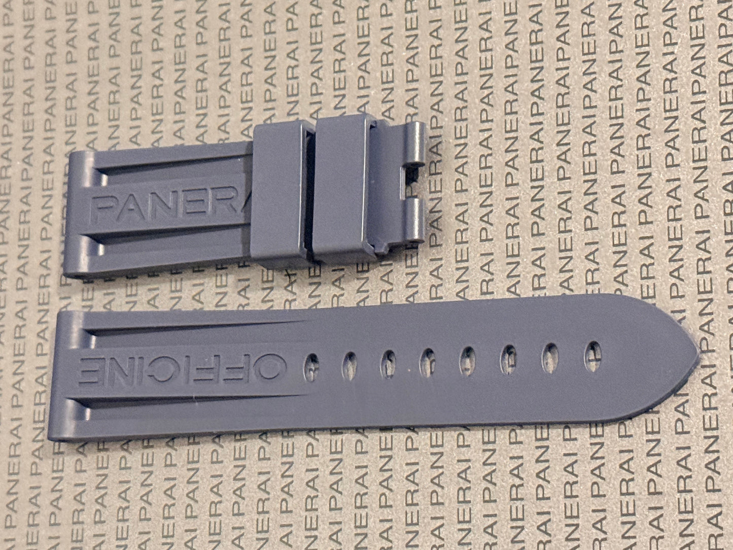 Panerai 24MM Light Blue Rubber Caoutchouc Logo Deployant Strap XL Length (24/22MM) (Copy)