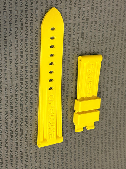 Panerai 24MM Yellow Rubber Caoutchouc Logo Deployant Strap XL Length (24/22MM)