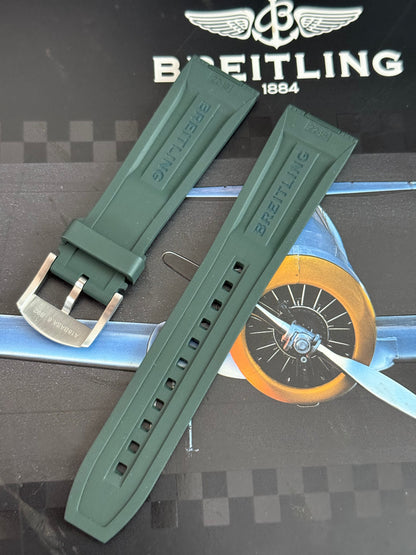 Breitling OEM 22MM Diver Pro Green Rubber Strap w/ OEM Tang Buckle