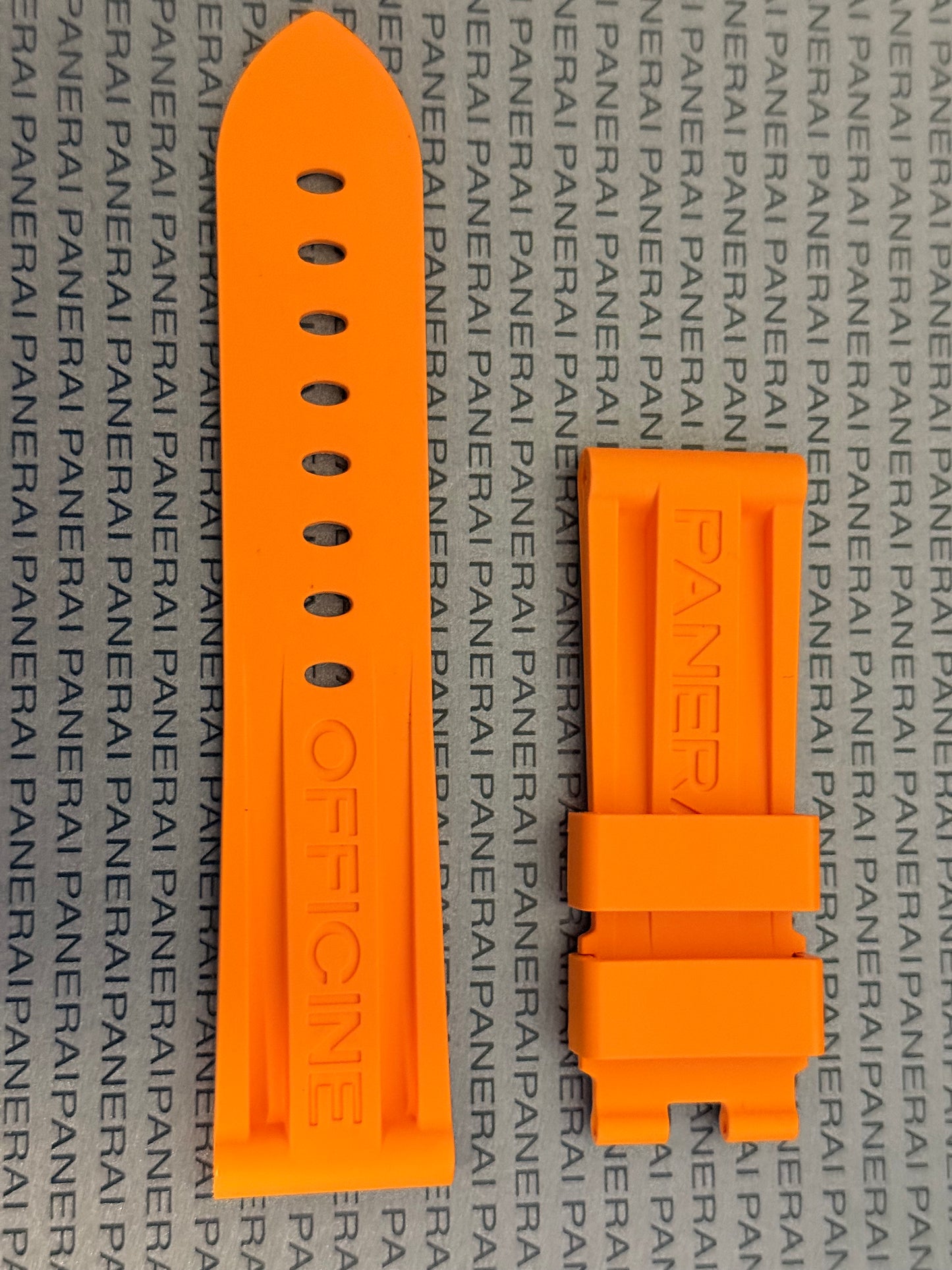 Panerai 24MM Orange Rubber Caoutchouc Logo Deployant Strap XL Length (24/22MM) (Copy)