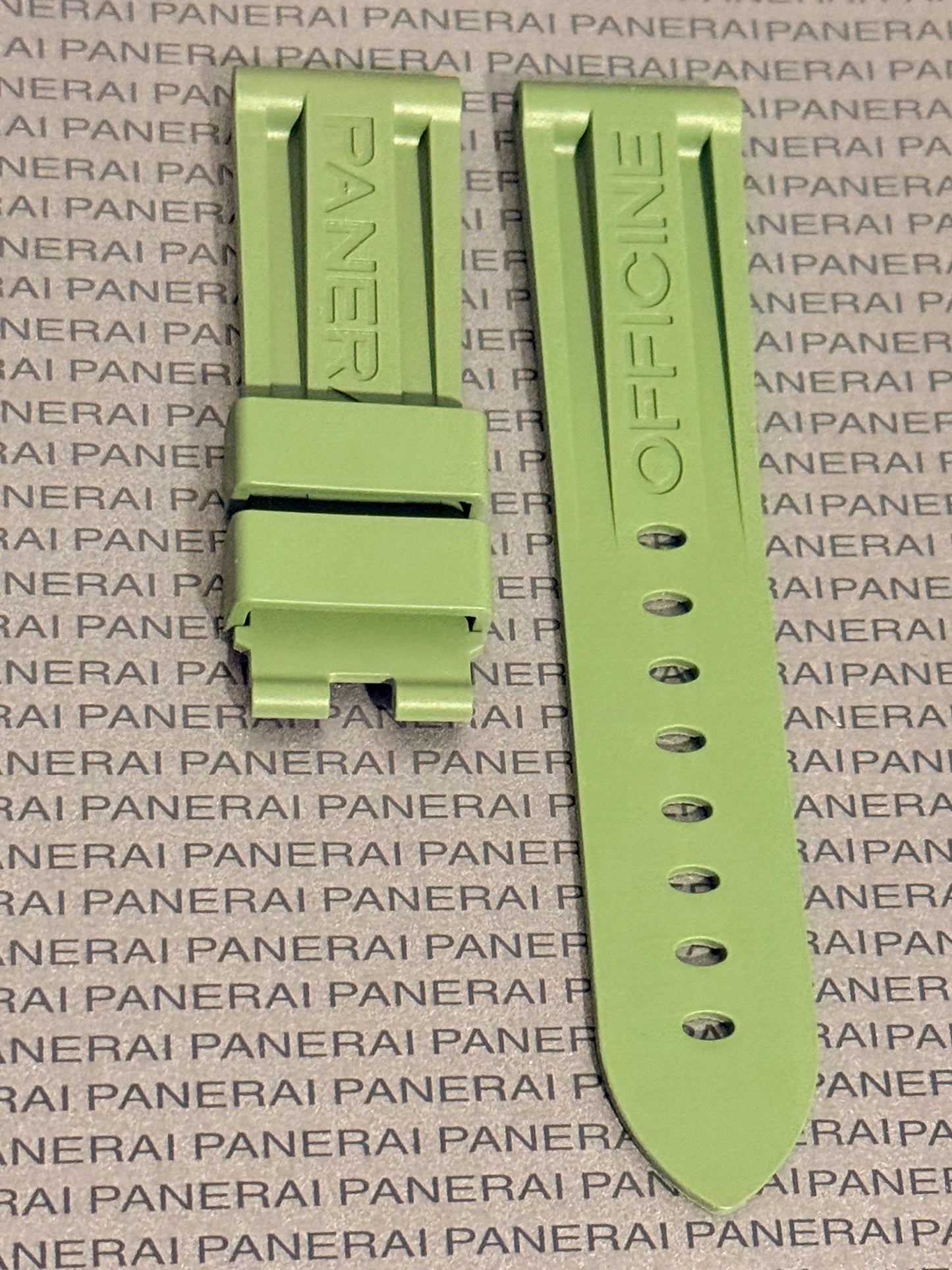 Panerai 24MM Green Rubber Caoutchouc Logo Deployant Strap XL Length (24/22MM)