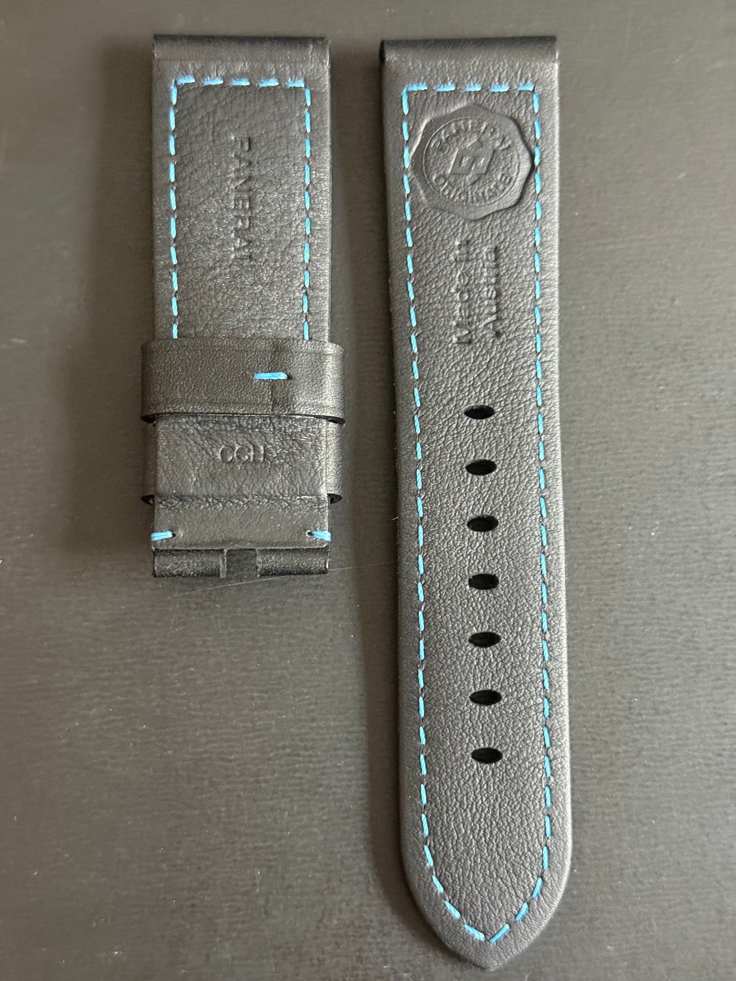 Panerai 24MM Black Calf Strap with Blue Stitching for Tang Buckle (24/22)