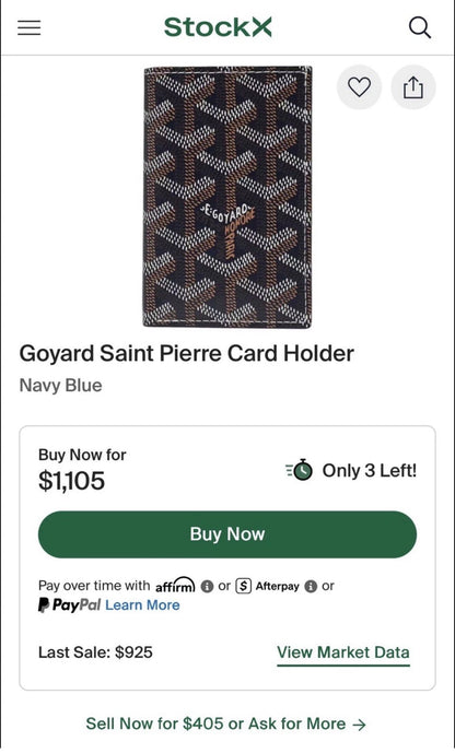 Goyard NIB Saint Pierre Card Wallet Retails $1,200 Black with Tan Inside