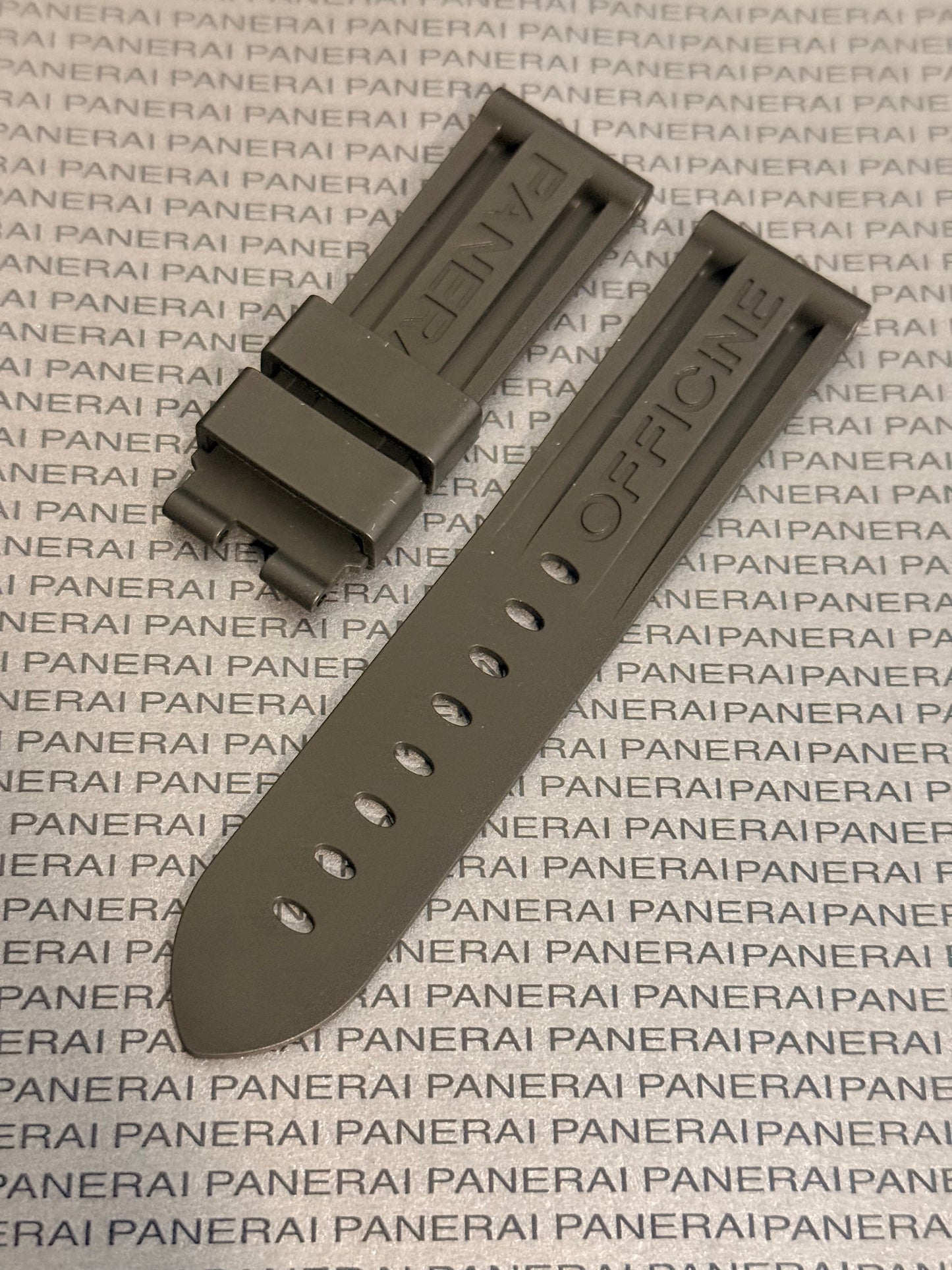Panerai 24MM Black Rubber Caoutchouc Logo Deployant Strap XL Length (24/22MM)