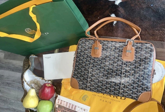 Goyard Goyardine Black and Brown Cisalpin Document Case Briefcase Travel Bag