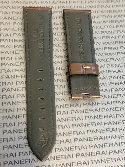 Panerai 22MM Brown Alligator OEM Deployant Strap w Beige Stitch (22/20MM)