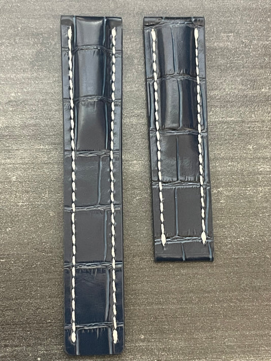 Breitling OEM 22MM Blue Alligator Deployment Strap 22-20MM