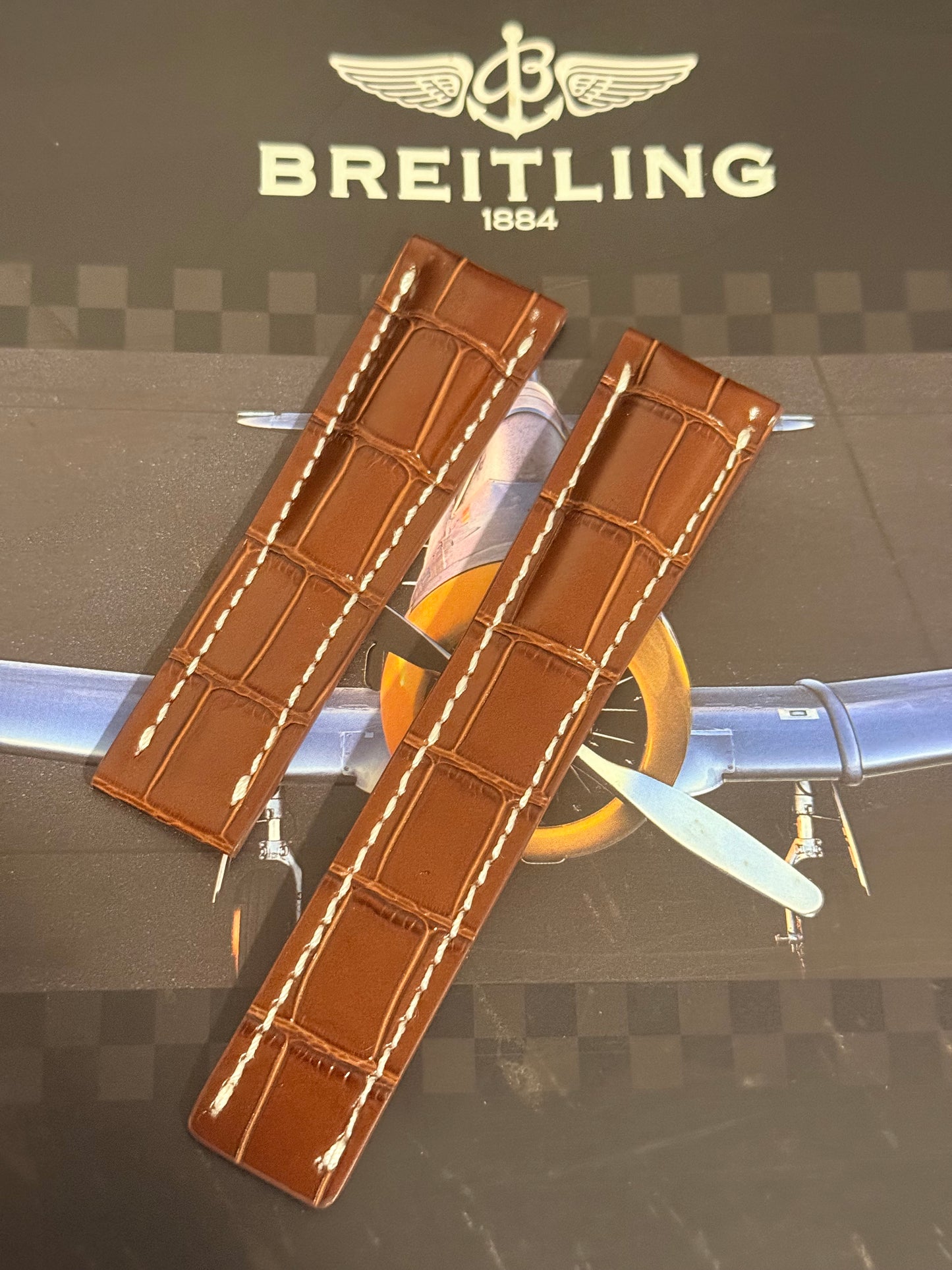 Breitling OEM 24MM Brown Alligator Deployment Strap 24-20MM
