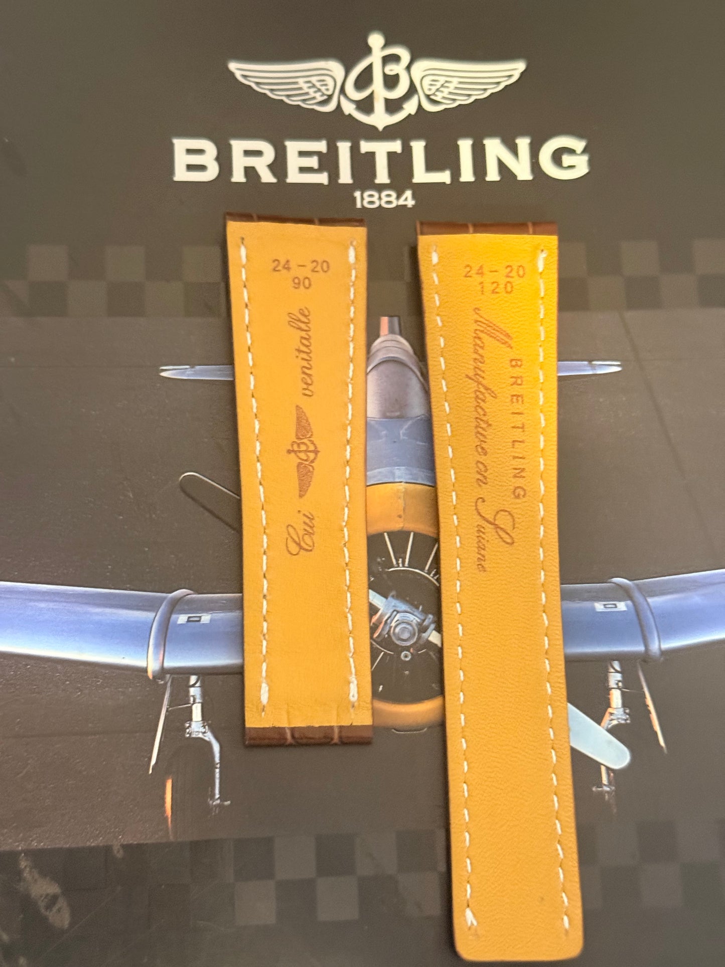 Breitling OEM 24MM Brown Alligator Deployment Strap 24-20MM