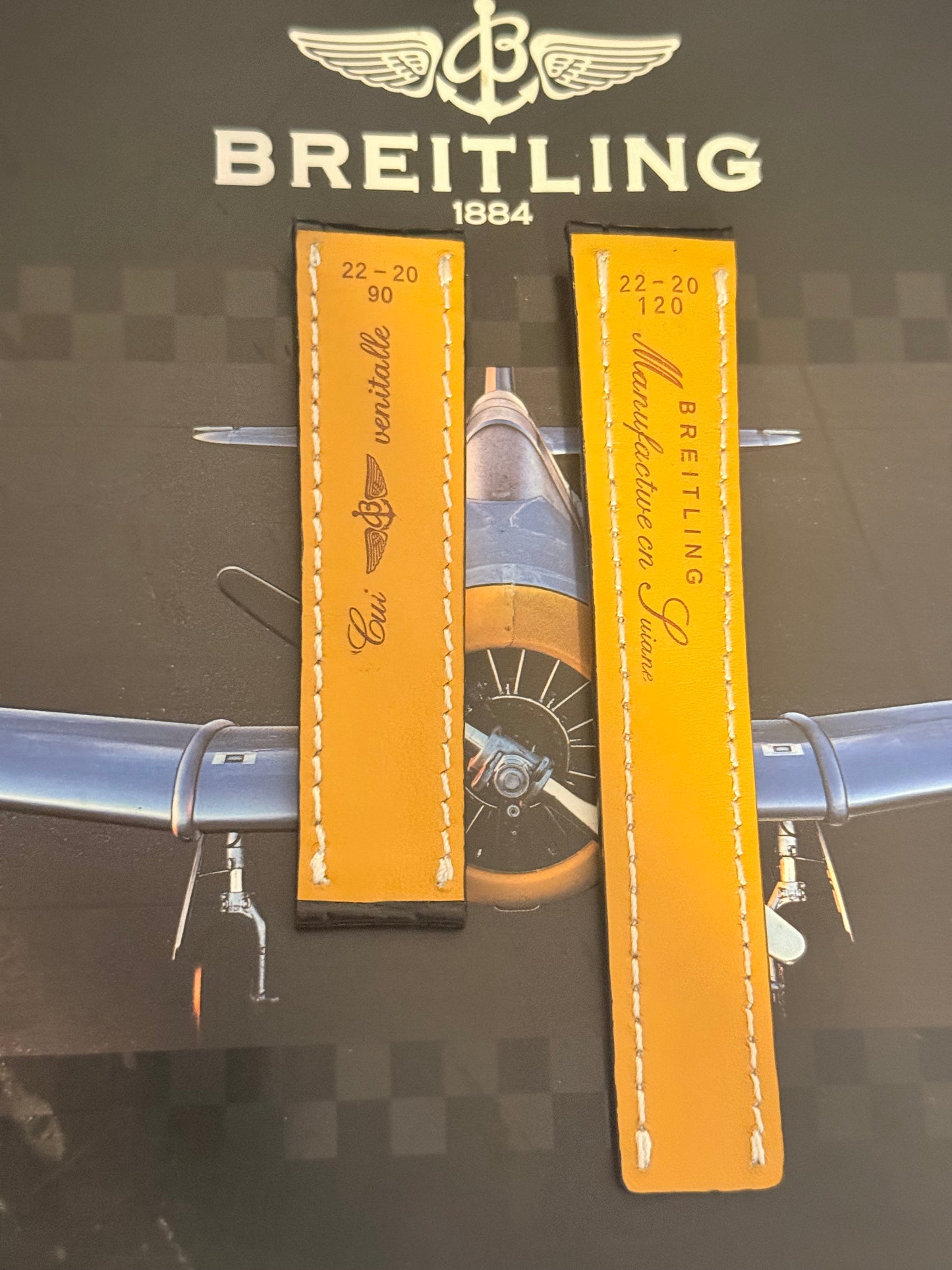 Breitling OEM 22MM Black Alligator Deployment Strap 22-20MM