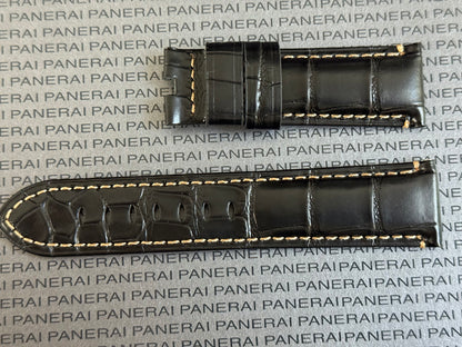 Panerai XL Black Alligator OEM Strap w Beige Stitching for Deployant Buckle (24/22MM)