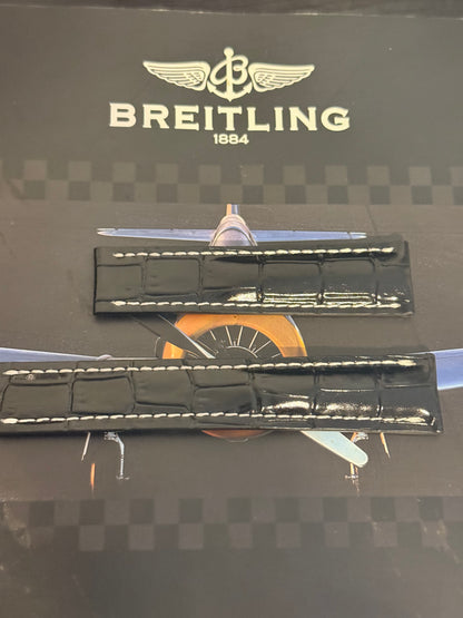 Breitling OEM 22MM Black Alligator Deployment Strap 22-20MM