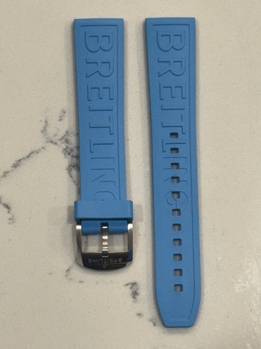 Breitling OEM 20MM Diver Pro Light Blue Rubber Strap w/ OEM Tang Buckle (20/20MM)