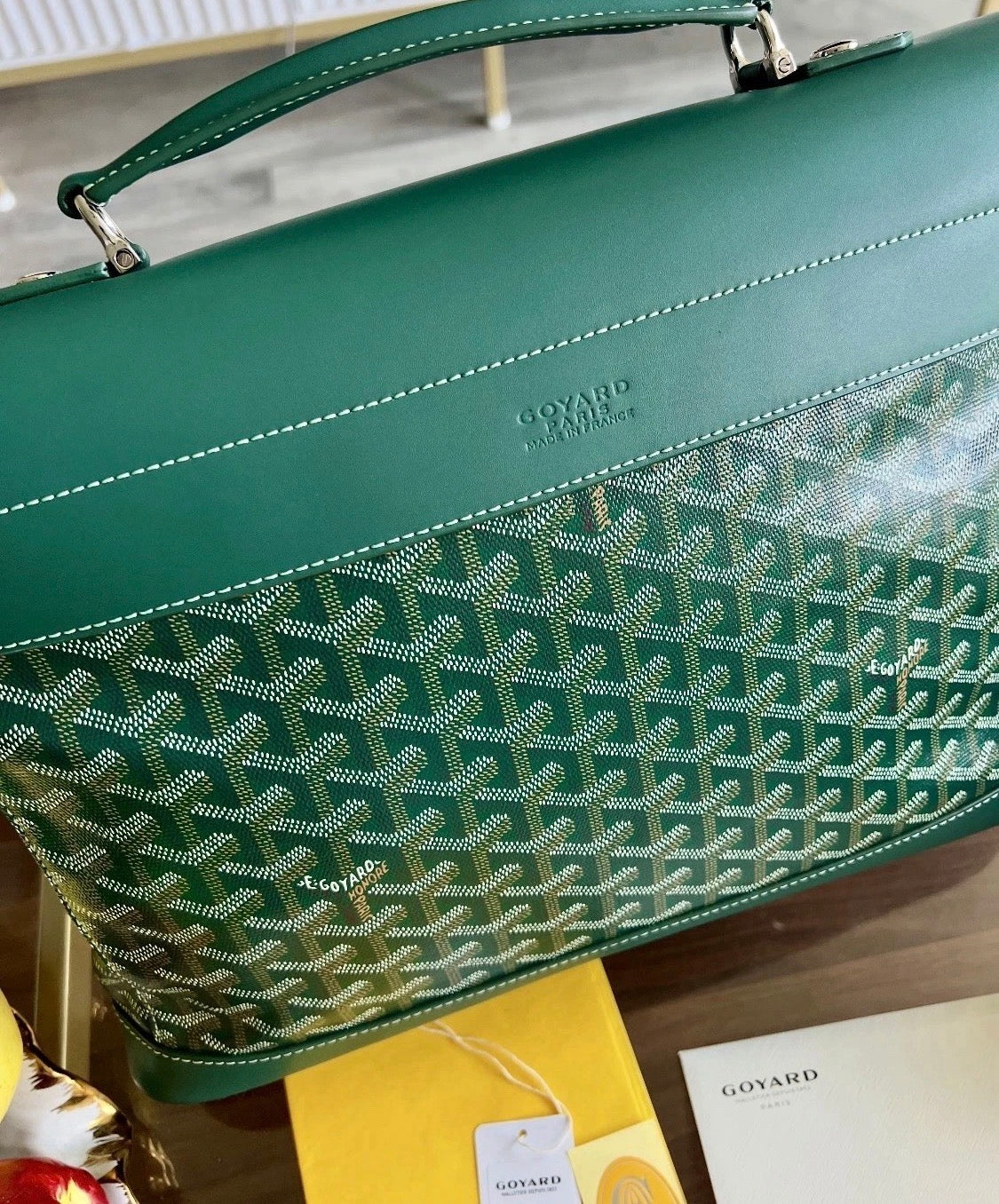Goyard Green Goyardine Citadin Messenger Bag with Strap,  Briefcase