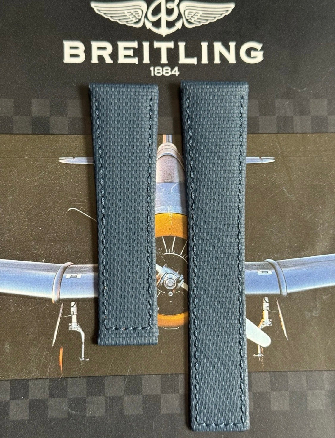 New Breitling Navy Blue Canvas Deployant Strap 24-20MM strap Width 120/80MM Length