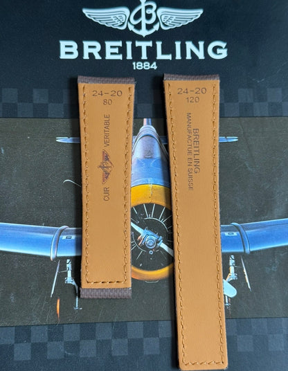 New Breitling Brown Canvas Deployant Strap 24-20MM strap Width 120/80MM Length