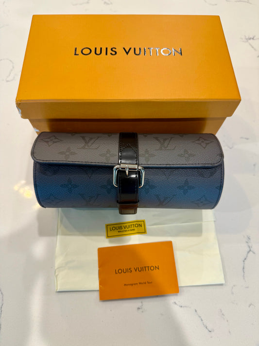 Louis Vuitton Monogram Eclipse Gray 3 Watch Case M43385 Retails $1,220