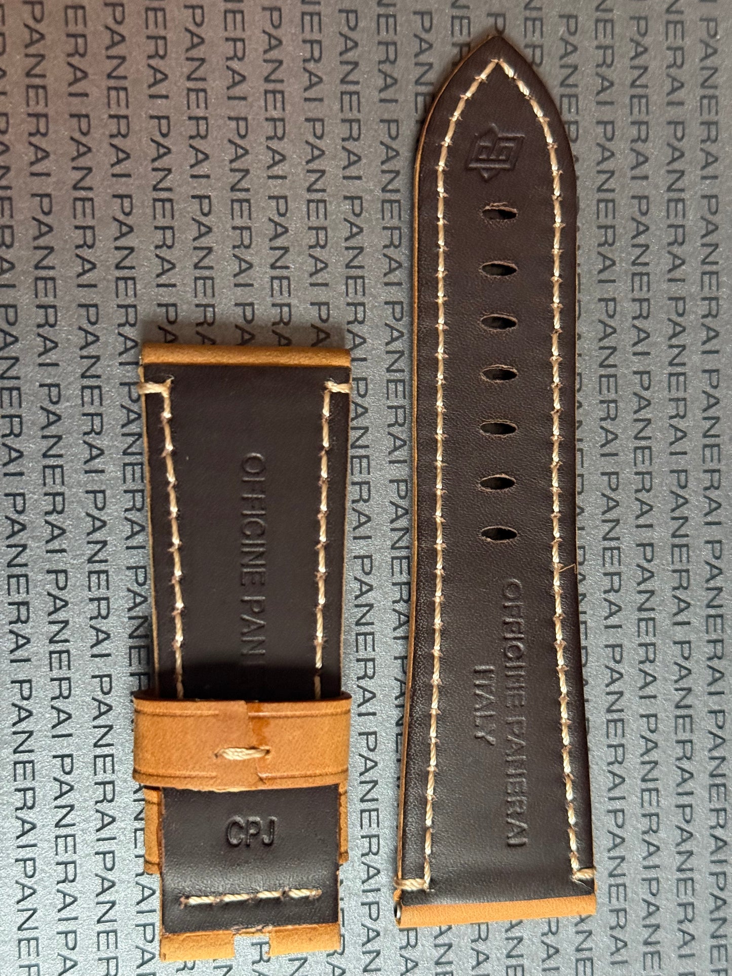 Panerai Brown Suede OEM Strap w Beige Stitching for Deployant Buckle (26/22MM)