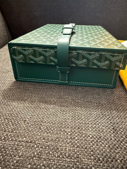 New GOYARD 8 Watch Travel Home Decor Case In Green Coated Canvas Calfskin