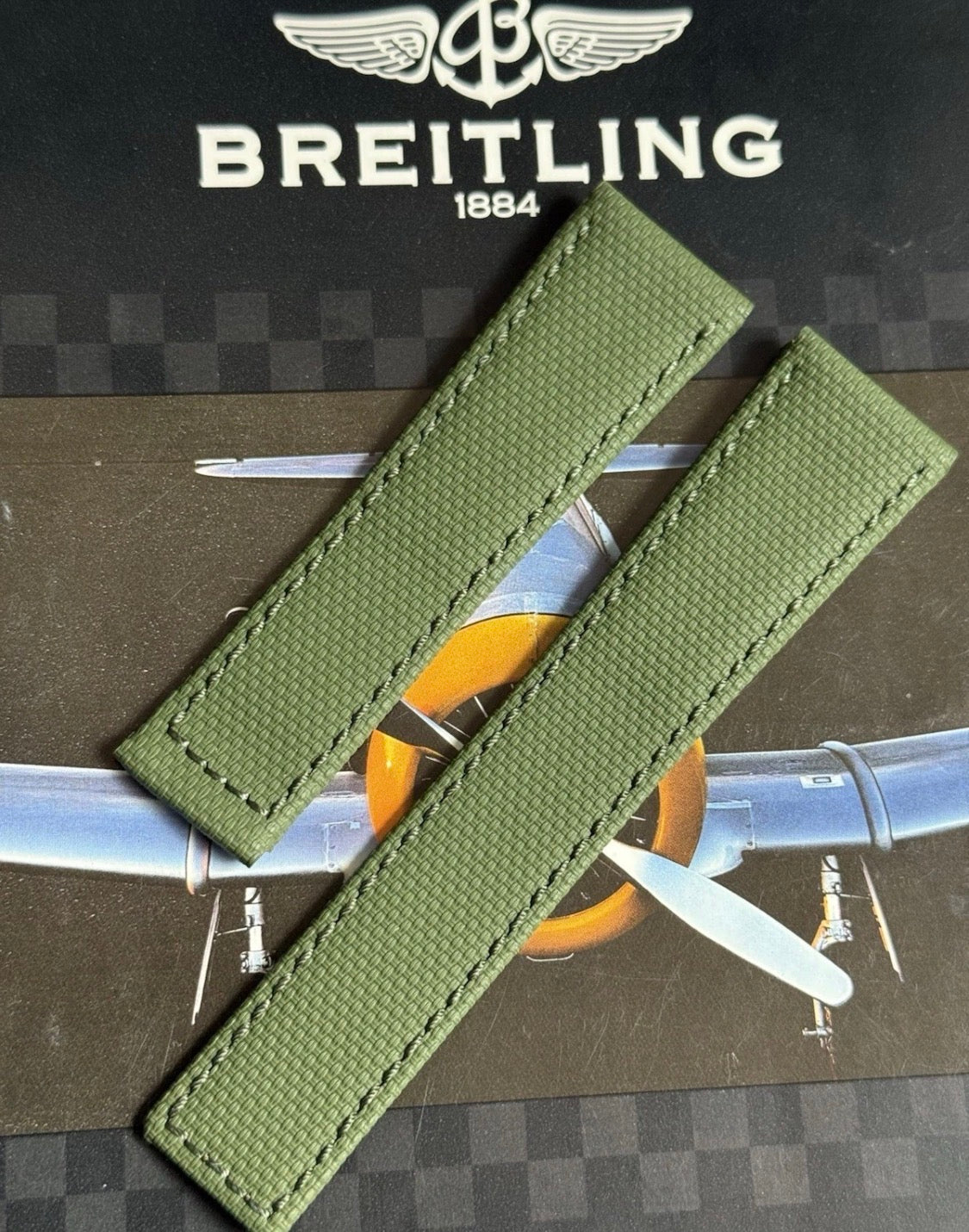 New Breitling Green Canvas Deployant Strap 24-20MM strap Width 120/80MM Length