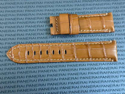 Panerai XL Medium Brown (Cognac) Alligator OEM Strap w Brown Stitching for Deployant Buckle (24/22MM)