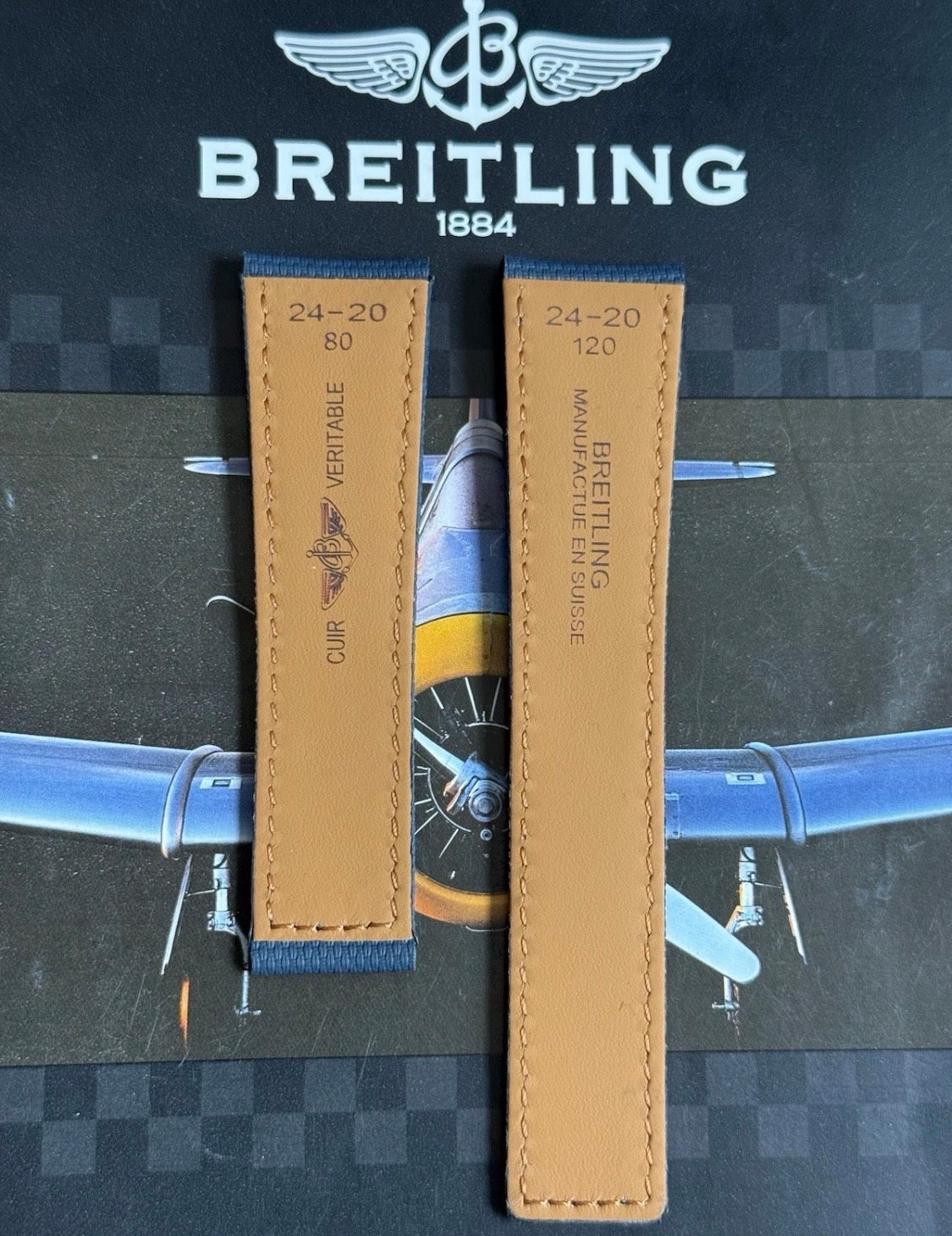 New Breitling Navy Blue Canvas Deployant Strap 24-20MM strap Width 120/80MM Length