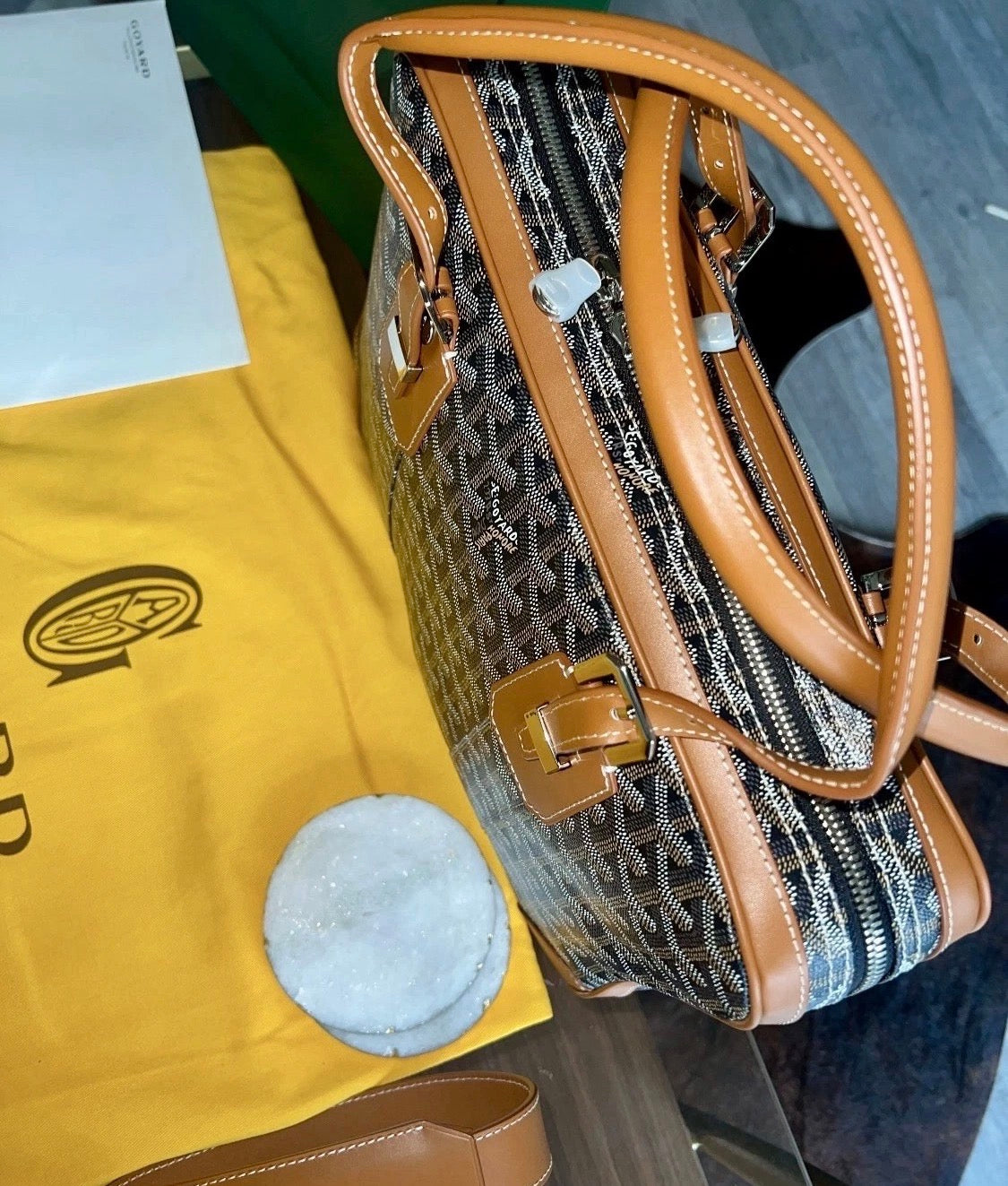 Goyard Goyardine Black and Brown Cisalpin Document Case Briefcase Travel Bag