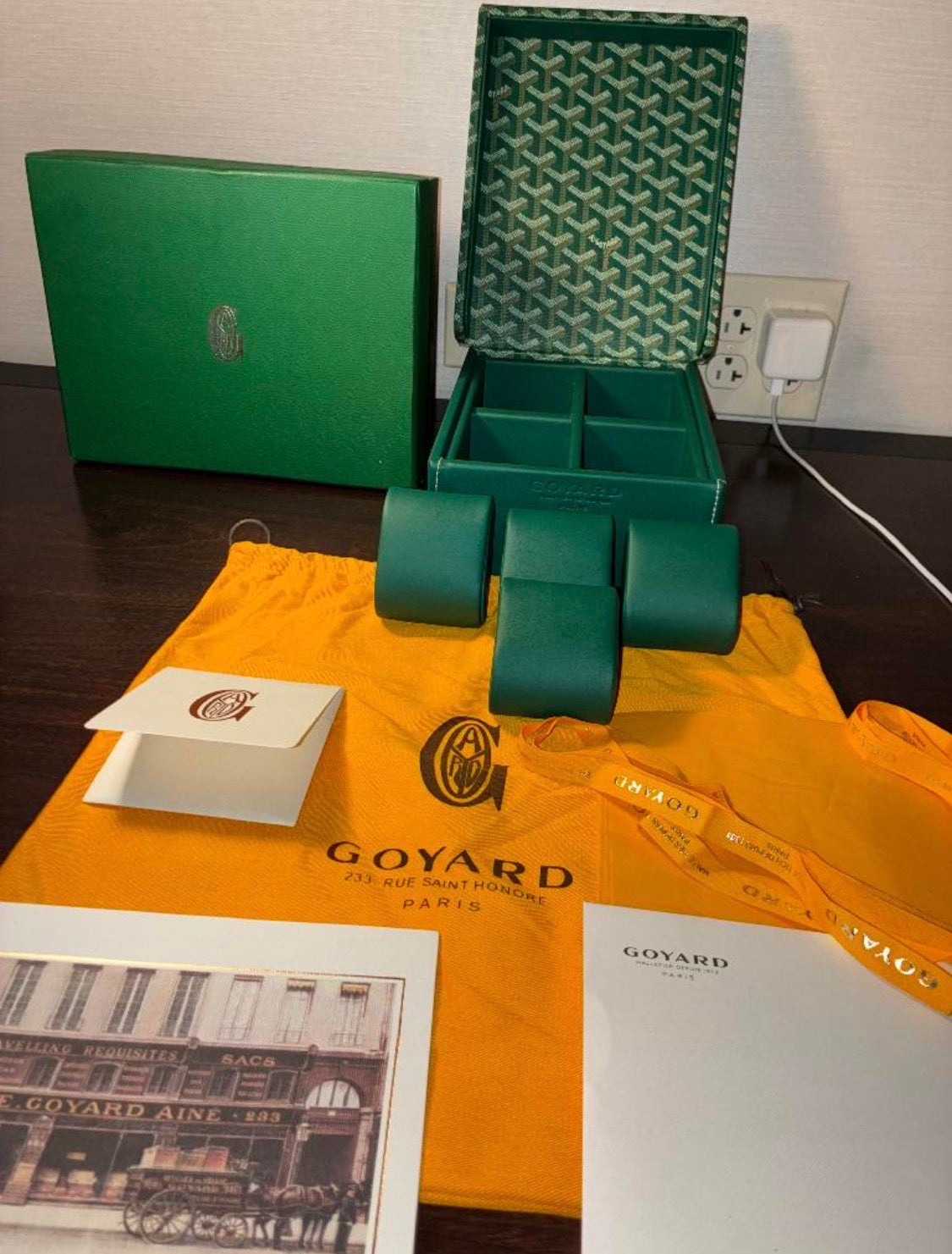 New GOYARD 4 Watch Travel Home Decor Case In Green Goyardine Coated Canvas Calfskin
