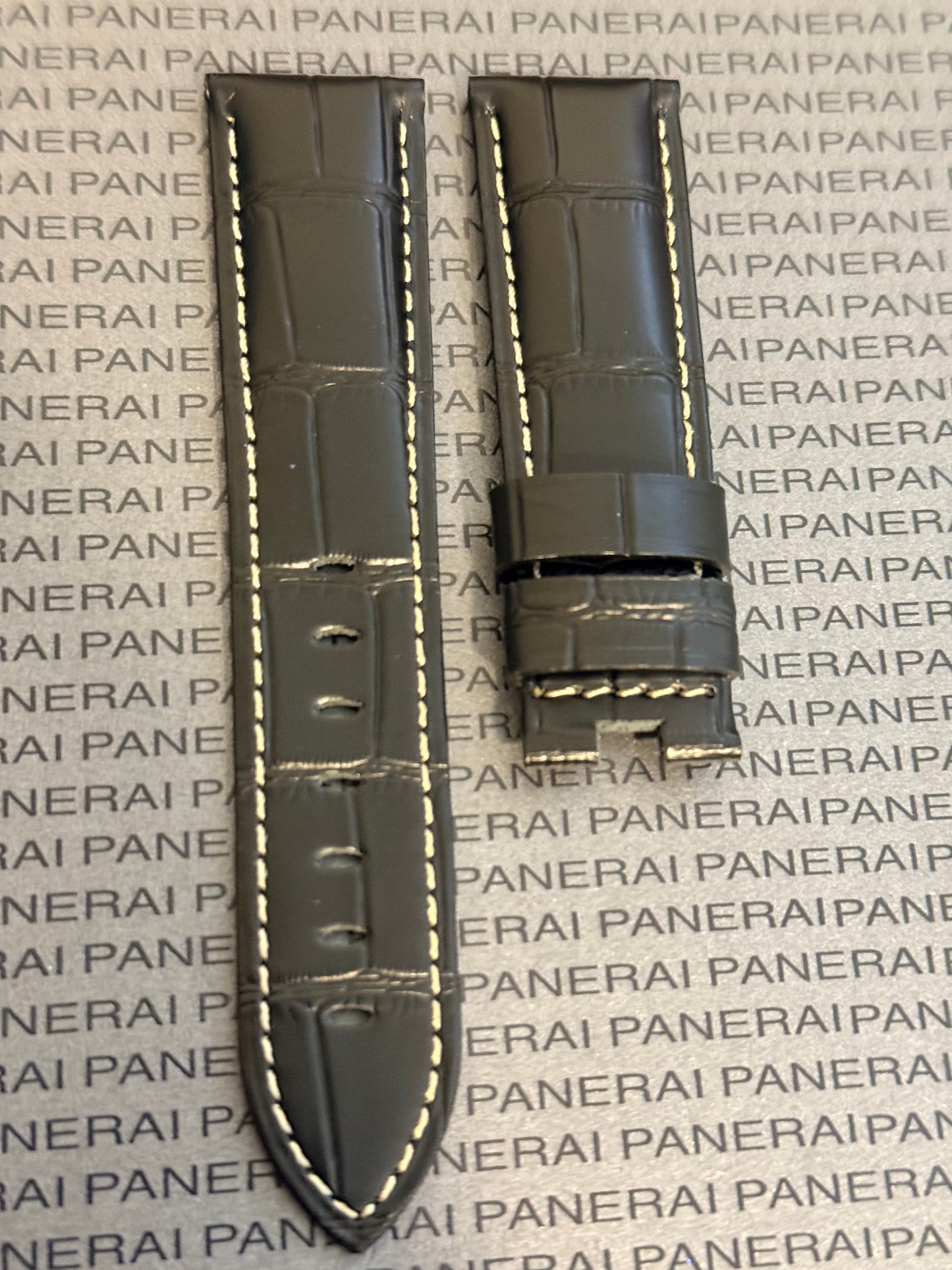 Panerai 22MM Black Alligator OEM Deployant Strap w Beige Stitch (22/20MM)