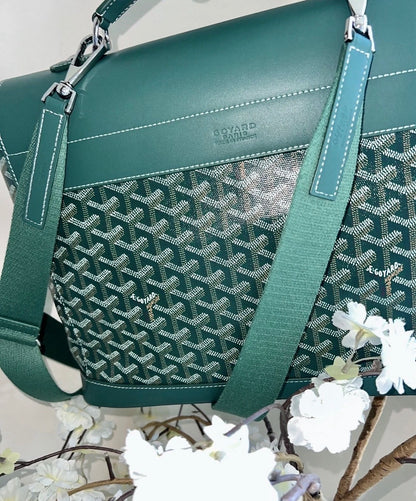 Goyard Green Goyardine Citadin Messenger Bag with Strap,  Briefcase