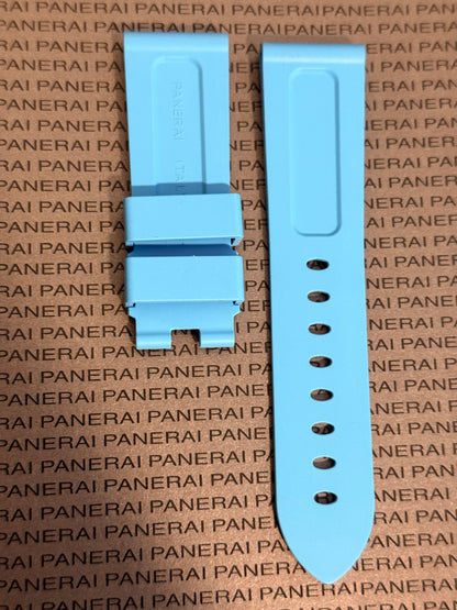 Panerai 24MM Light Blue Rubber Caoutchouc Logo Deployant Strap XL Length (24/22MM) (Copy 2)