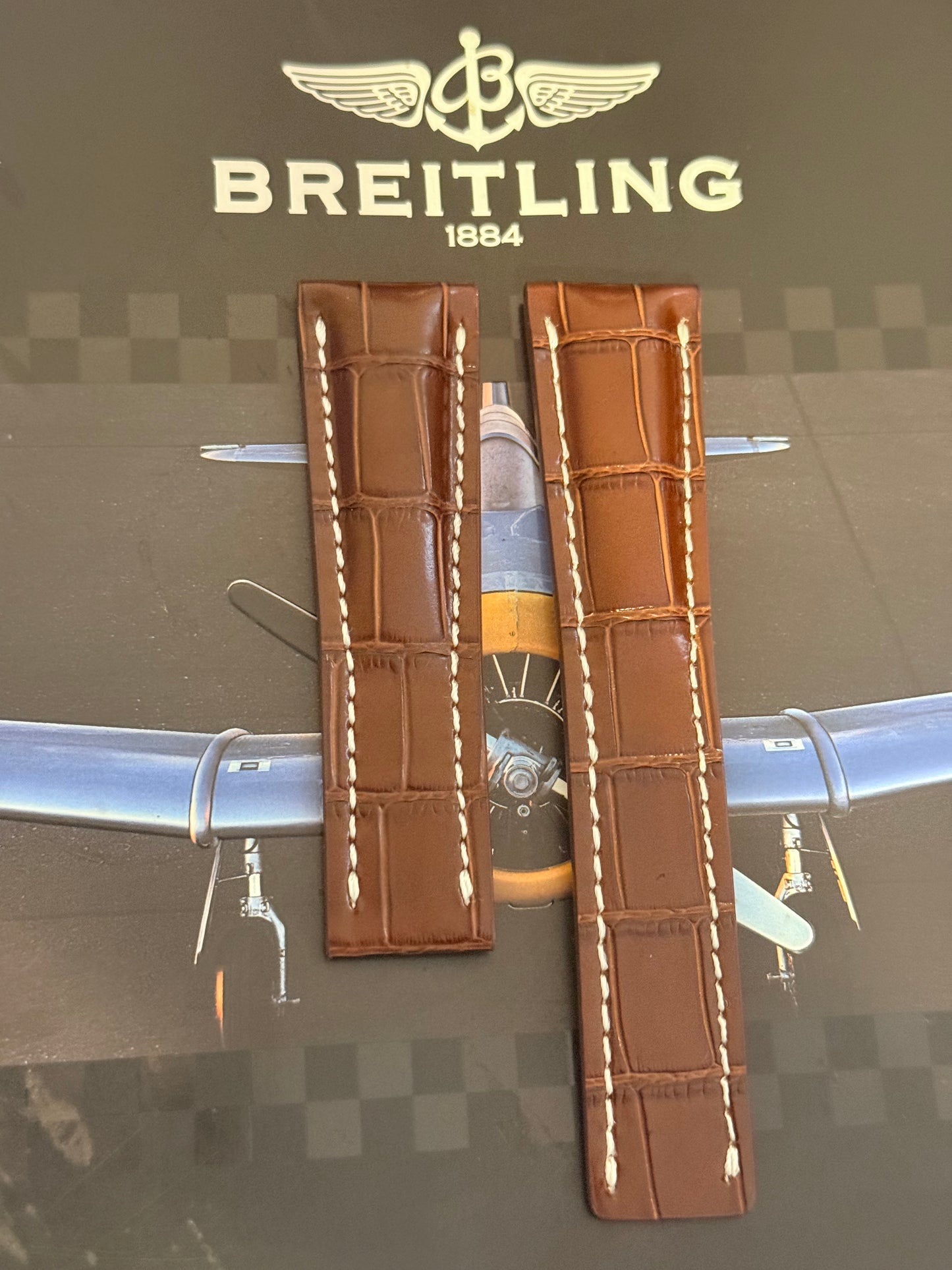 Breitling OEM 24MM Brown Alligator Deployment Strap 24-20MM