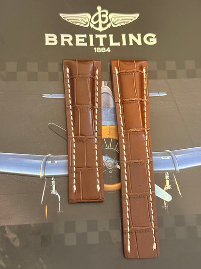 Breitling OEM 24MM Brown Alligator Deployment Strap 24-20MM