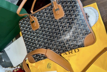 Goyard Goyardine Black and Brown Cisalpin Document Case Briefcase Travel Bag
