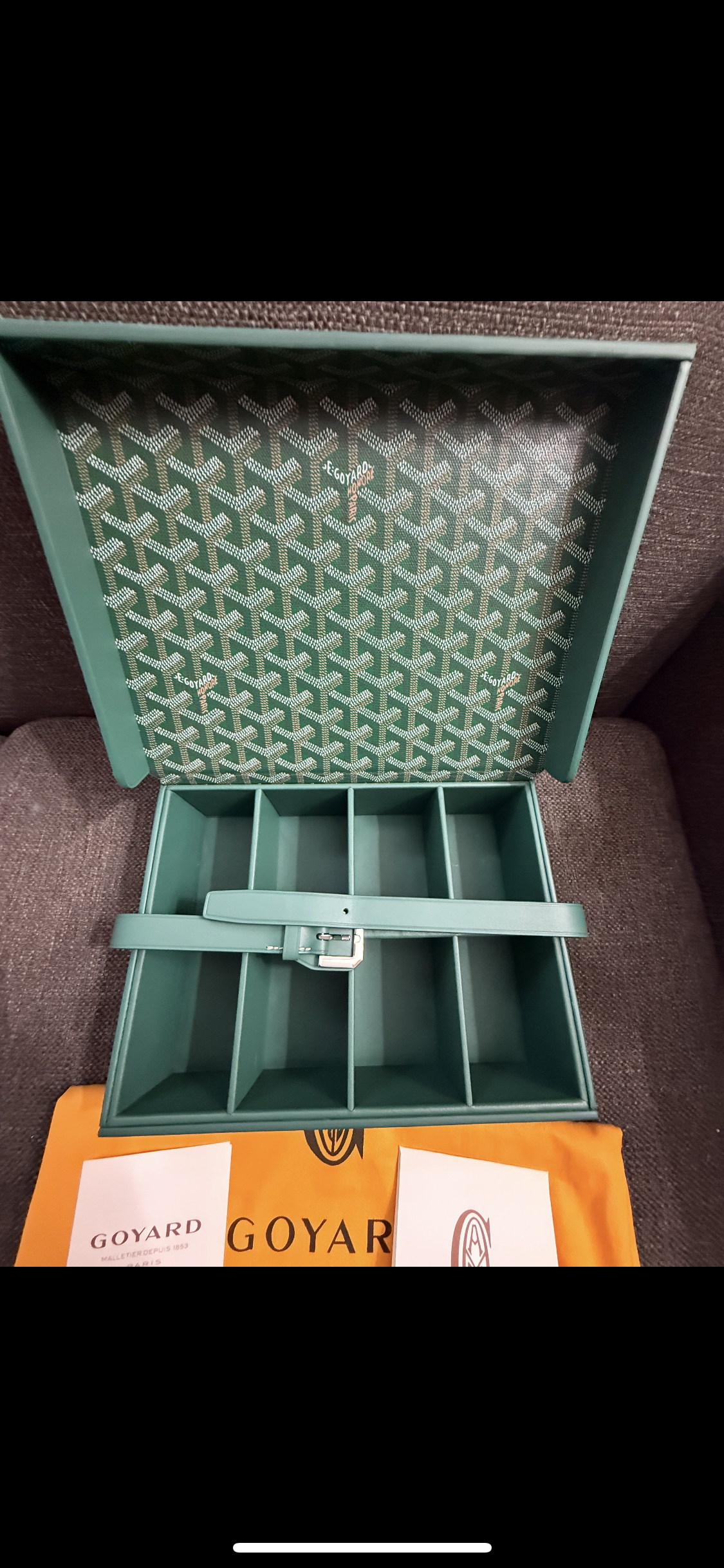 New GOYARD 8 Watch Travel Home Decor Case In Green Coated Canvas Calfskin