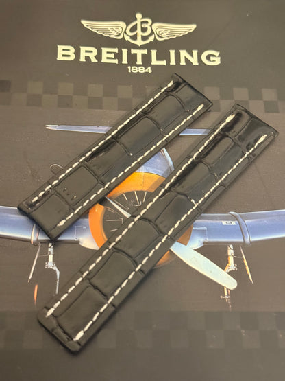 Breitling OEM 22MM Black Alligator Deployment Strap 22-20MM
