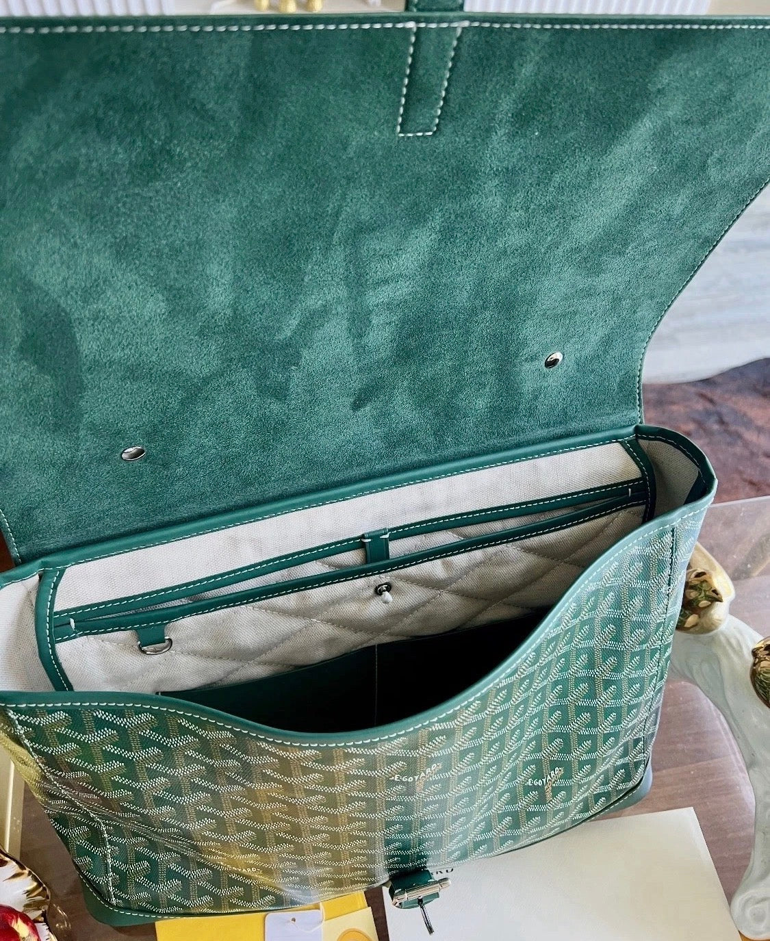 Goyard Green Goyardine Citadin Messenger Bag with Strap,  Briefcase