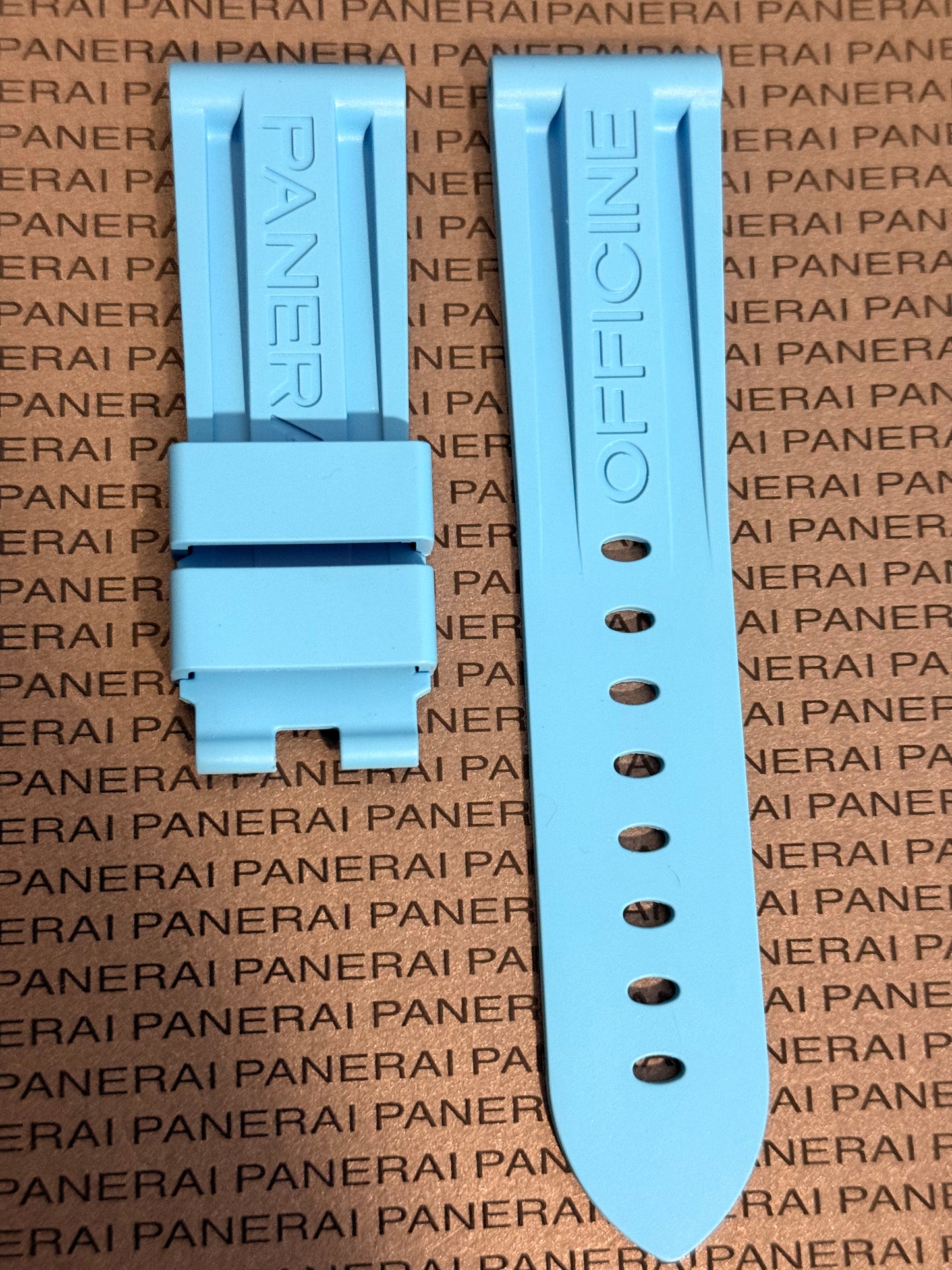 Panerai 24MM Light Blue Rubber Caoutchouc Logo Deployant Strap XL Length (24/22MM) (Copy 2)
