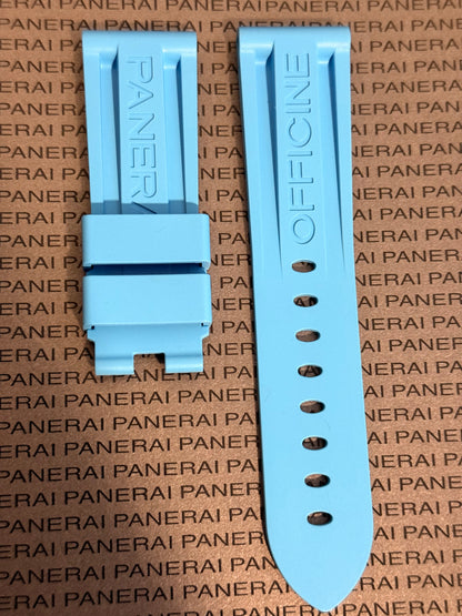 Panerai 24MM Light Blue Rubber Caoutchouc Logo Deployant Strap XL Length (24/22MM) (Copy 2)