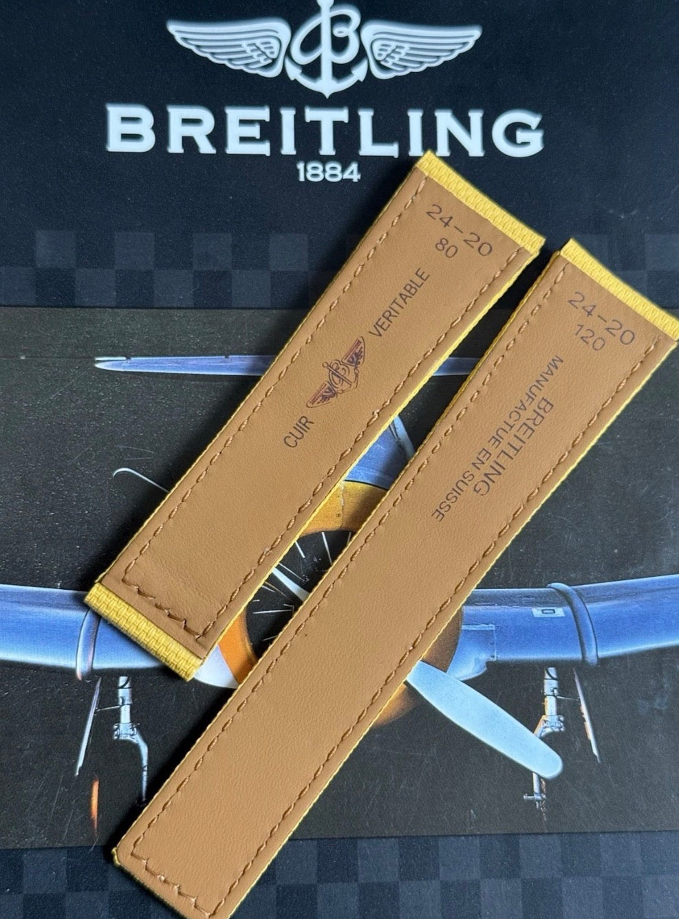 New Breitling Yellow Canvas Deployant Strap 24-20MM strap Width 120/80MM Length