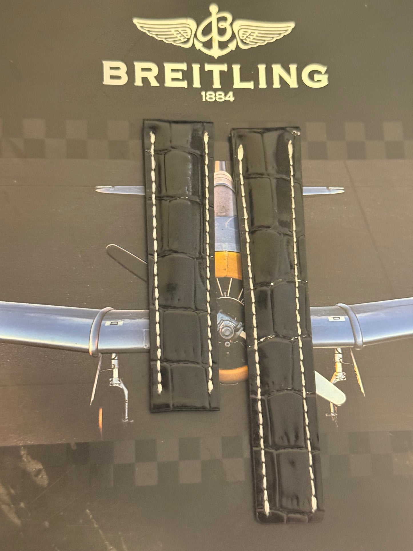 Breitling OEM 22MM Black Alligator Deployment Strap 22-20MM