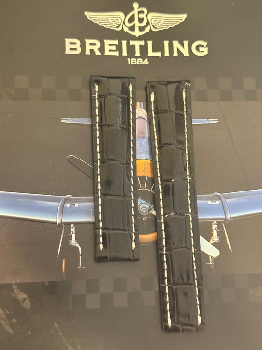 Breitling OEM 22MM Black Alligator Deployment Strap 22-20MM